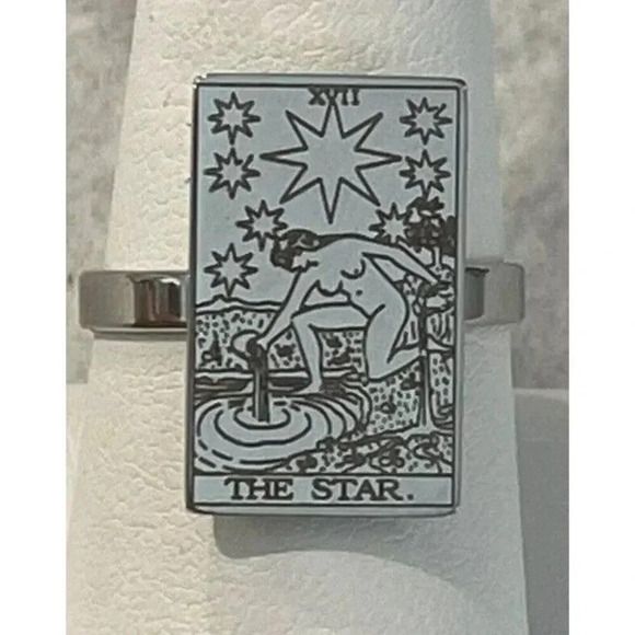 Stainless Steel Tarot Card Ring “The Star” Card Size 9 Witch Tarot Psychic - Picture 1 of 4